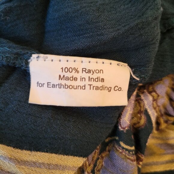 Earthbound Trading‎ Boho Maxi Dress Ethnic Print Flared Sleeves M Blue Green - Picture 3 of 7